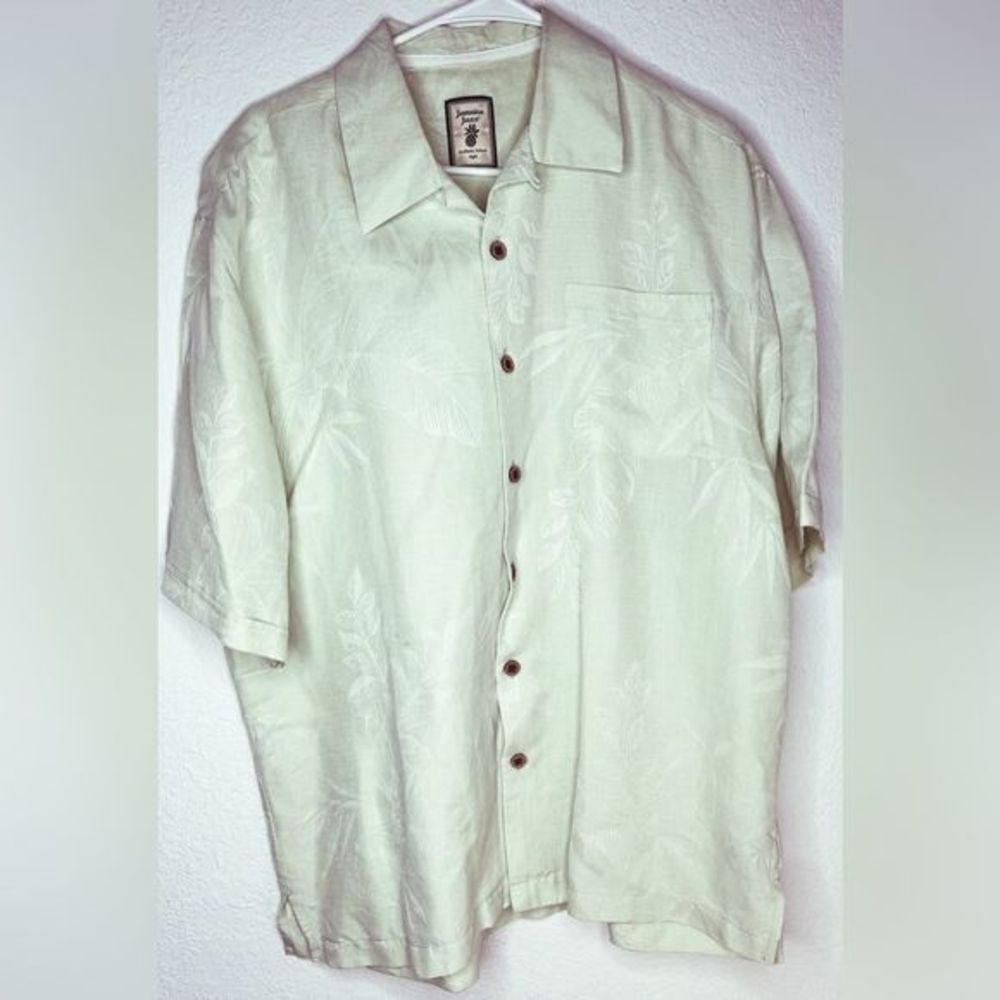 Jamaica Jaxx Men's 100% Silk Short Sleeve Floral Leaves Island Hawaiian Shirt M